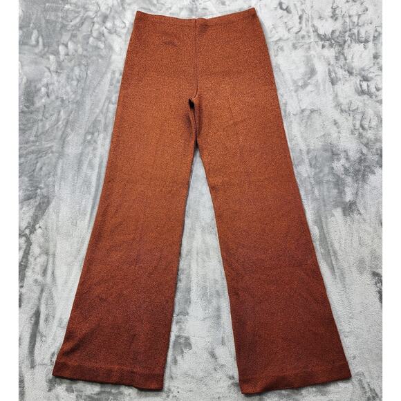 Vintage 70s Mirbella Knits Pants Womens L Brown Rust Metallic Pull On Wide Leg - Picture 1 of 8